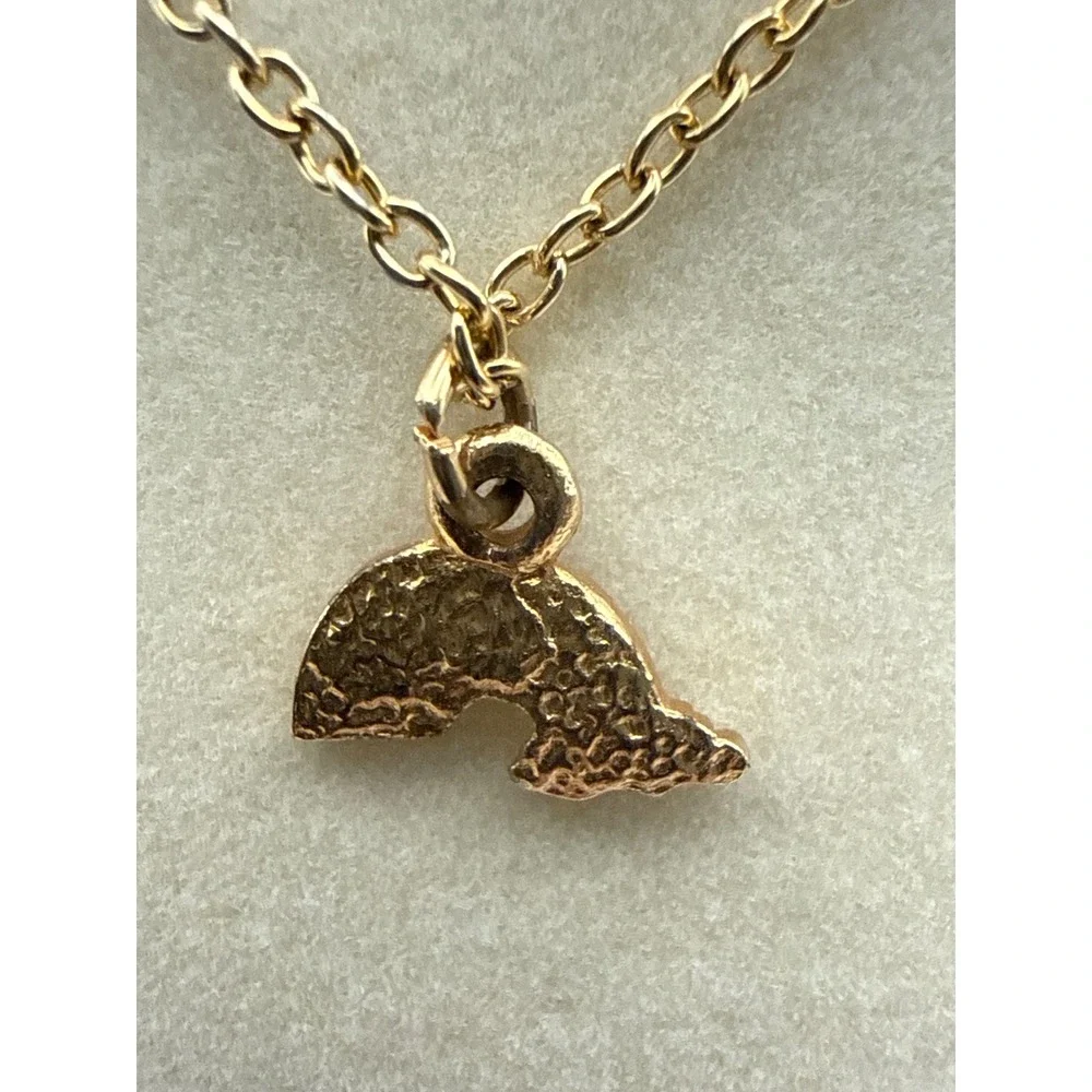 Avon Kids Rainbow Enamel Pendant Necklace Gold Tone Pink Blue White 12.5 Inch